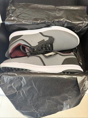 Travis Mathew Gray and Black Lace-Up Golf Sneakers with Maroon Lining